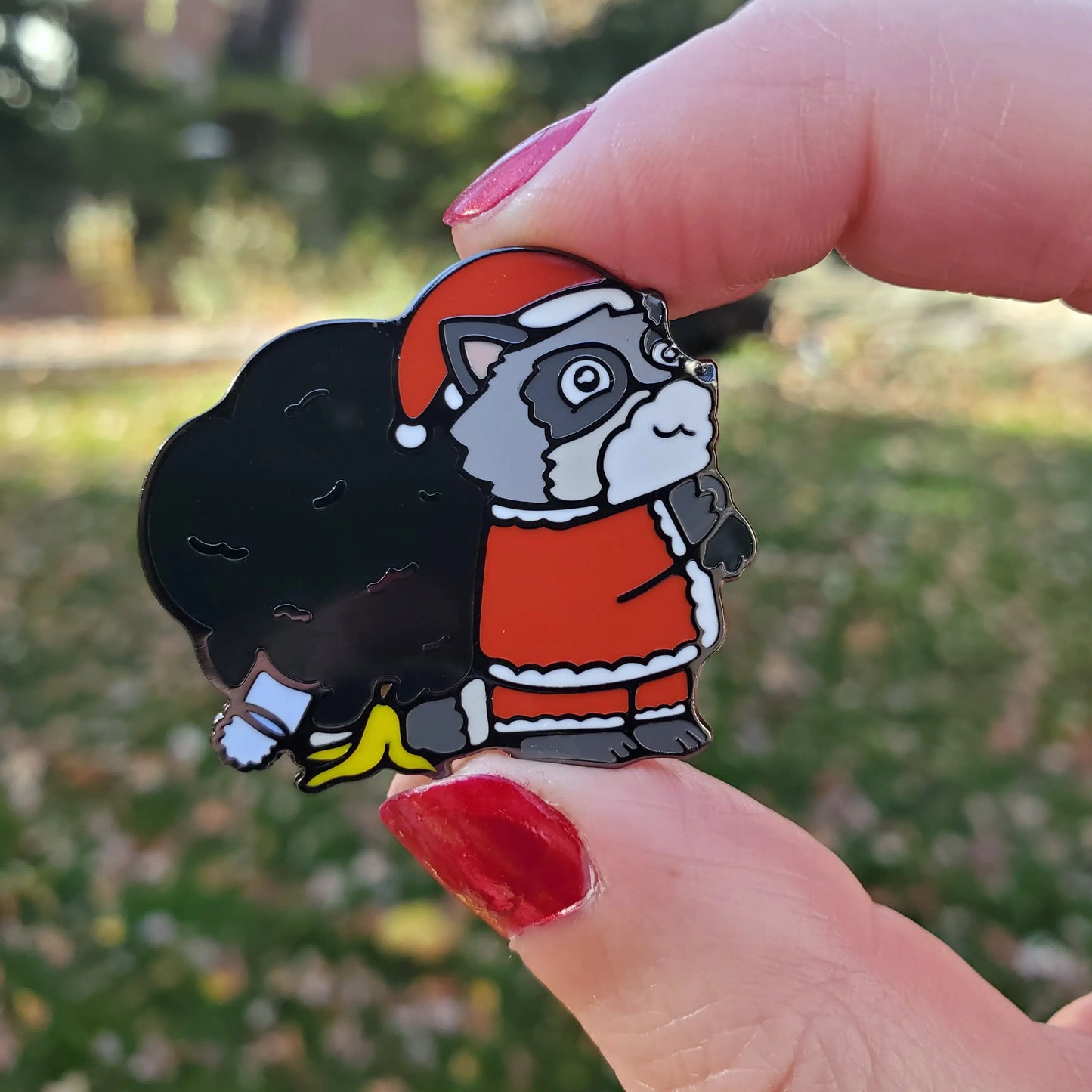 Raccoon Santa - Enamel Pin