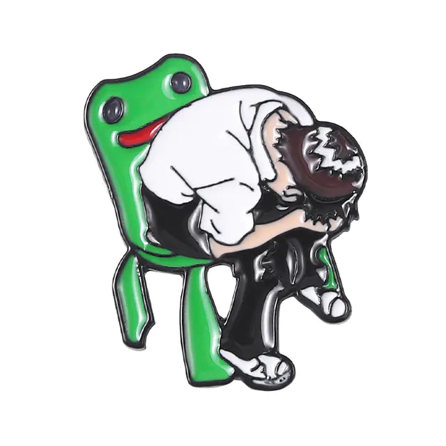 Sad Cartoon Sitting on a Stool - Enamel Pin